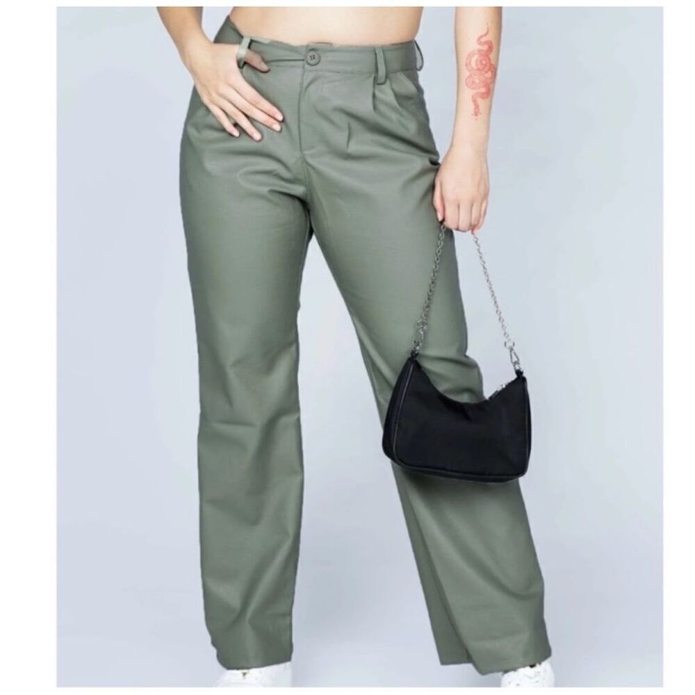 Princess Polly Women's Pleated High Rise Charly Straight Pants Sage Green Size 6